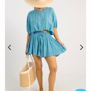 glam Blue and Green Striped Two-Piece Set